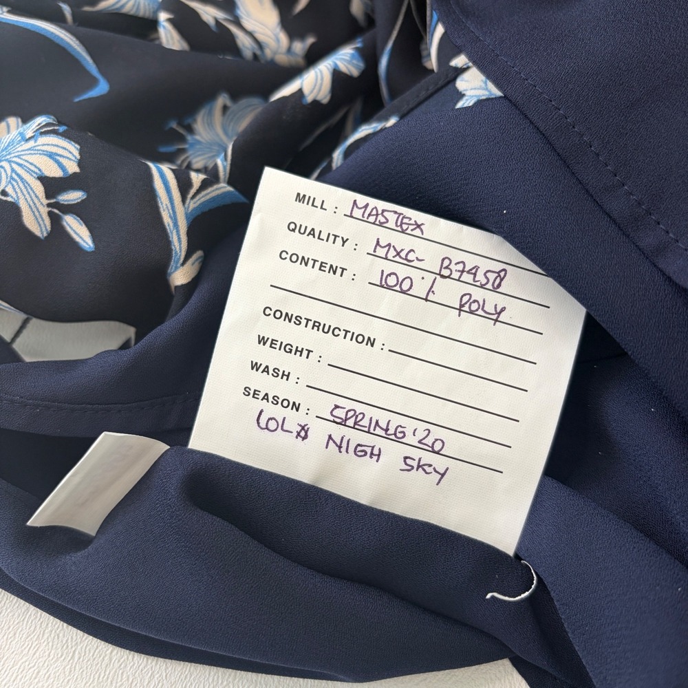 Ann Taylor Midi Dress Women 8 Navy Blue Floral Long Sleeve V-Neck Tie Waist - Picture 7 of 9